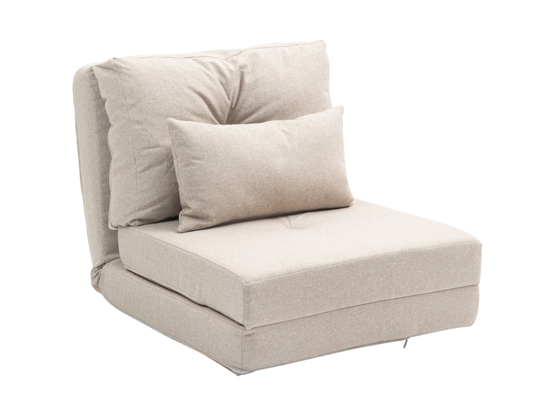 Sofá Cama Individual Plegable Sofá Cama Tapizado En Lino Con Respaldo Ajustable 5 Posiciones 1 Almohada Beige