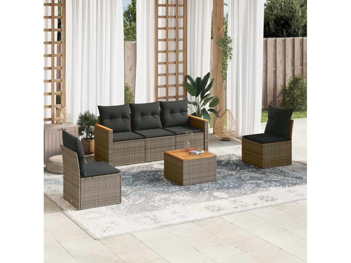 Conjunto de sofá de jardín de 6 piezas con cojines de mimbre gris Lovely Home