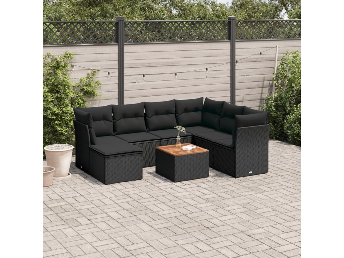 Conjunto de sofá de jardín de 8 piezas con cojines en mimbre sintético negro de DKD Home Decor