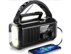 Radio de emergencia Viewleaf de 10 000 mAh con carga solar, manivela, dinamo, AM/FM/NOAA, linterna, alarma SOS y batería externa portátil.