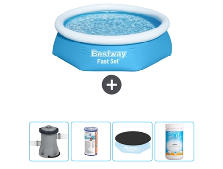 Piscina hinchable redonda Fast Set BESTWAY - 244 x 61 cm - Azul - Bomba incluida Filtrar - Cubrir - Cloro