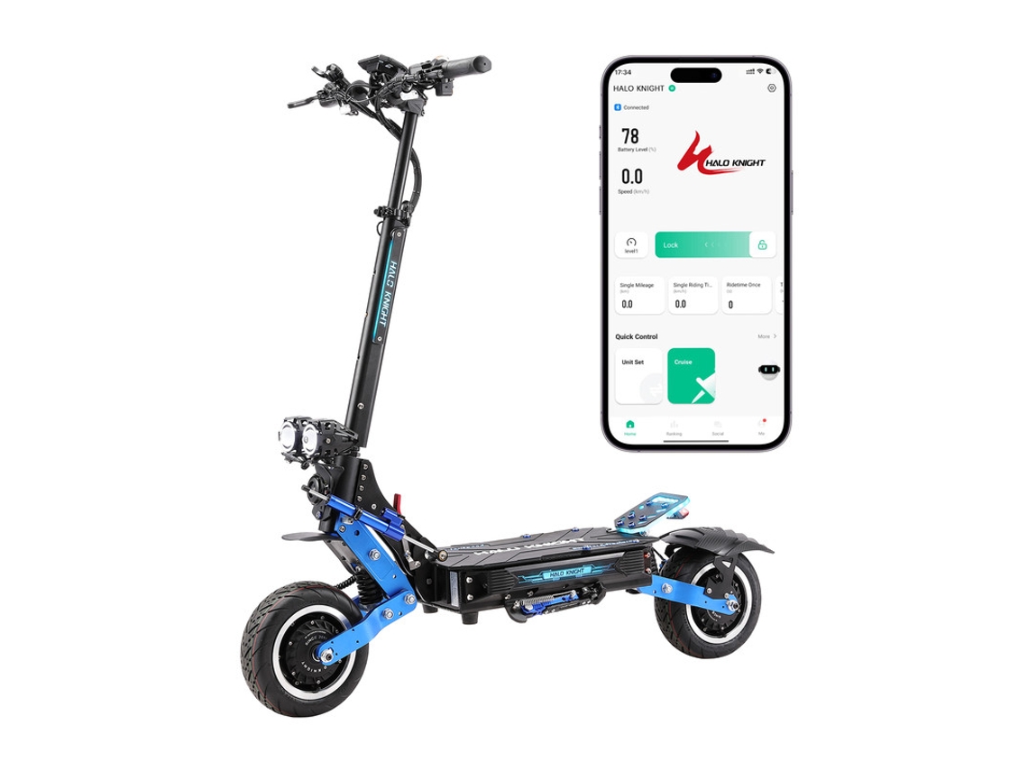 Patinete Eléctrico Halo Knight T108 Pro - Motor 2x 3000w - Batería 60v 38.4ah - Neumáticos 11 Pulgadas - Velocidad Máx. 80-95km/h - Autonomía 40-80km
