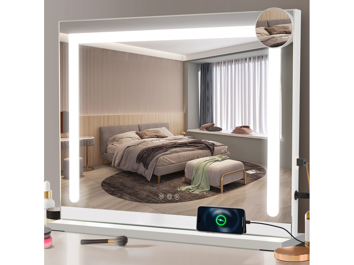 Espejo iluminado de 80x60 cm, espejo de tocador con luz LED táctil ajustable, espejo de tocador ZMH