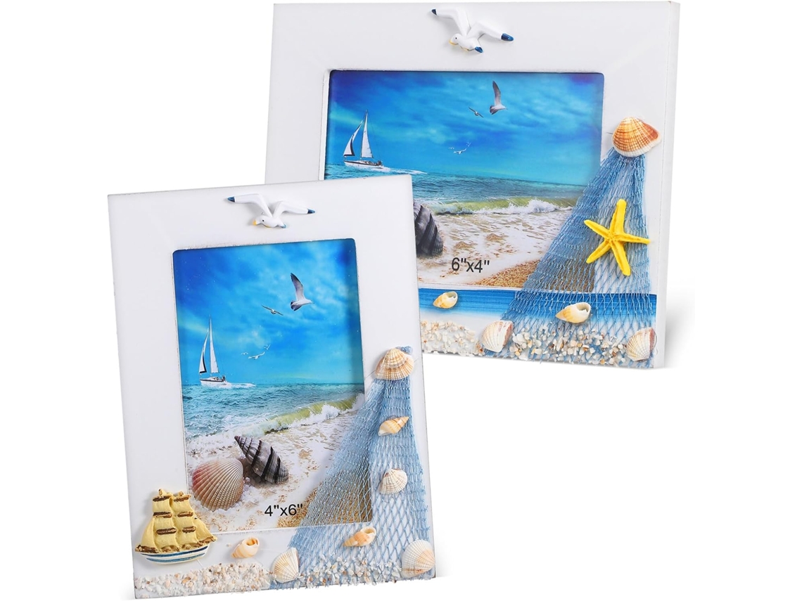 Marco Fotos Madera 7 87 5 91 Pulgadas Juego 2 Decoración Pared Tallada Temática Oceánica Hogar Oficina Estilo