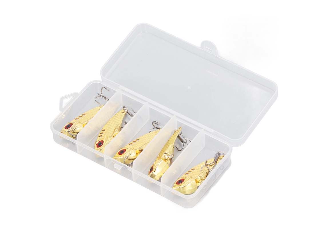 5pcs Isca De Pesca Blade Bait Con Anzuelos Dobles Ojos 3d Vib 7g Dorado Para Agua Dulce Y Salada