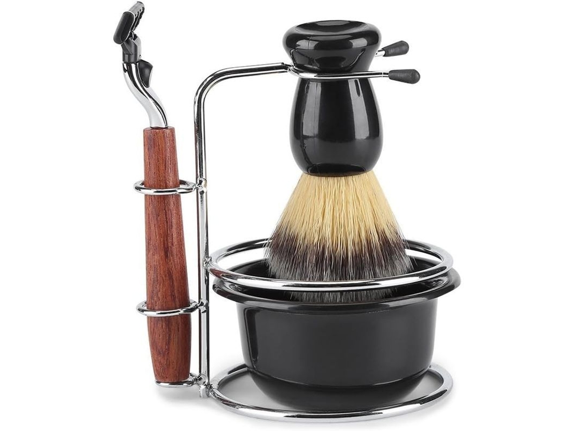 Kit De Afeitado Manual Para Hombre Con Cuchilla, Base De Acero Inoxidable, Brocha Y Tazón.
