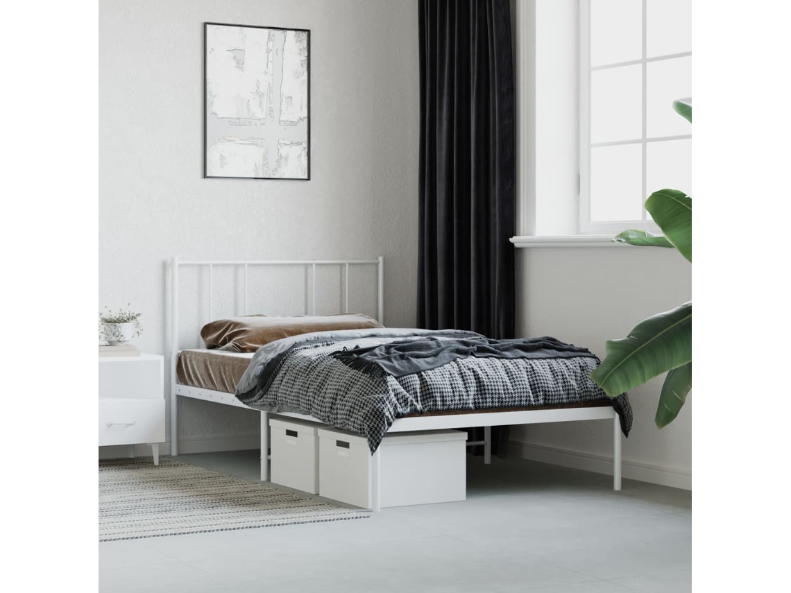 Estructura Cama Sin Colchón Con Cabecero Metal Blanco 90x190 Cm
