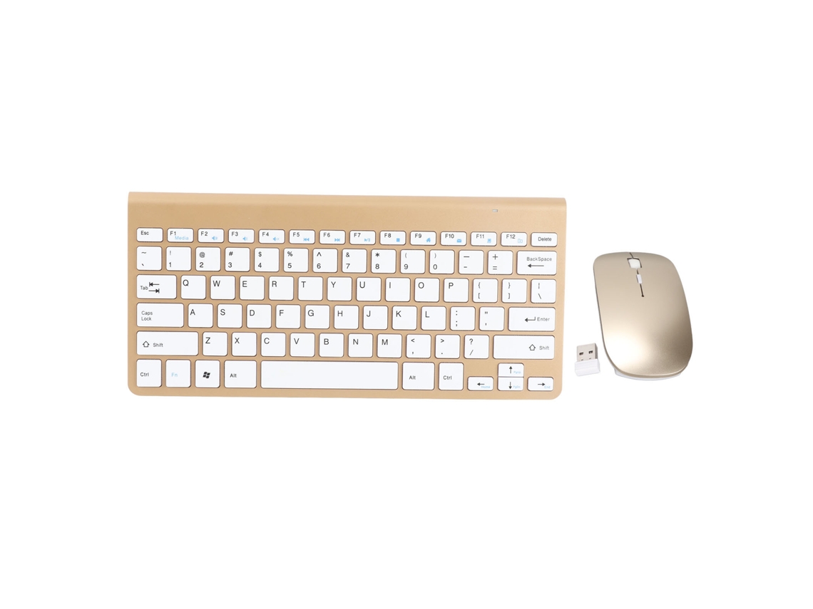 Conjunto De Teclado Y Ratón Inalámbricos 2.4g, 78 Teclas, Usb, Cubiertas Grabadas, Botón De Silencio Ergonómico, Color Dorado.