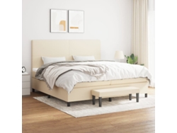 Cama Box Spring Con Colchón Tela Color Crema 200x200 Cm