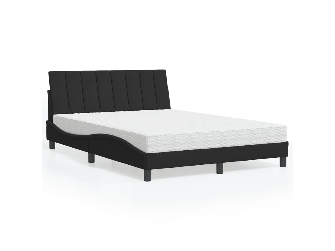 Cama Con Colchón Terciopelo Negro 140x190 Cm
