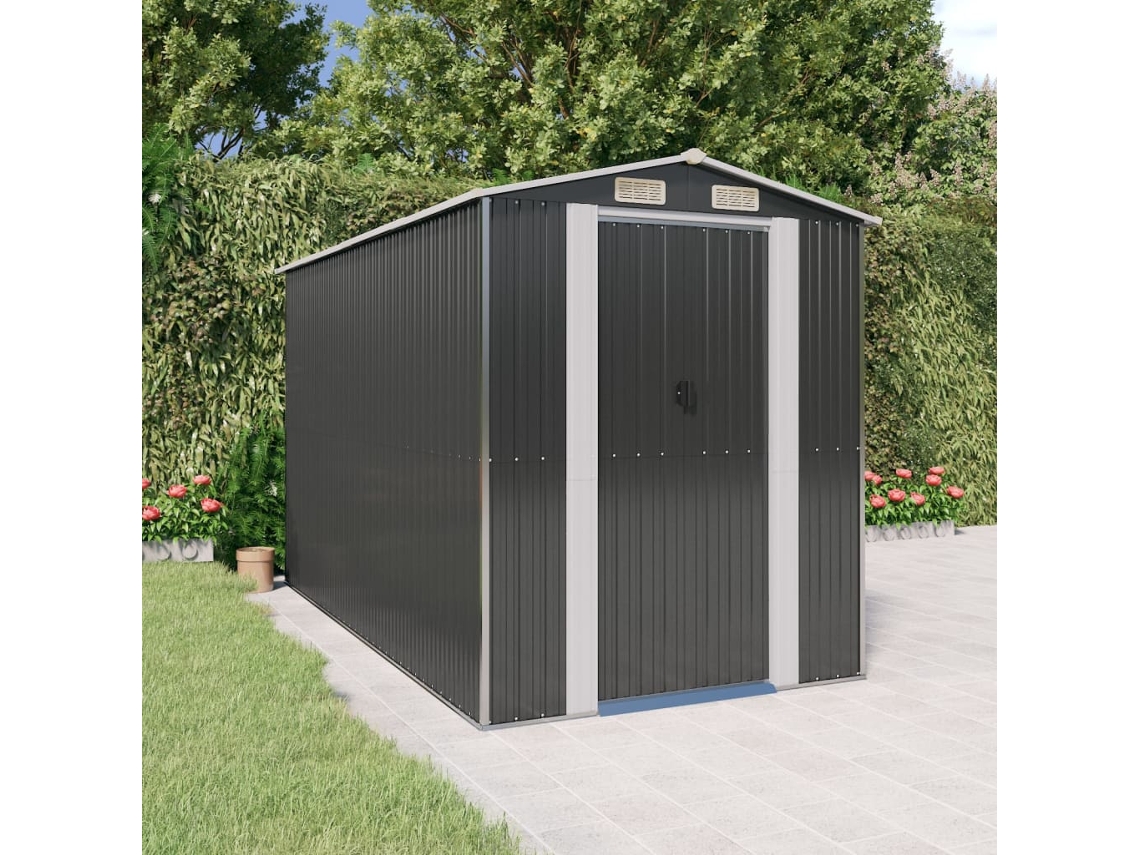 Caseta de jardín de acero galvanizado antracita, 192 x 357 x 223 cm, DKD Home Decor