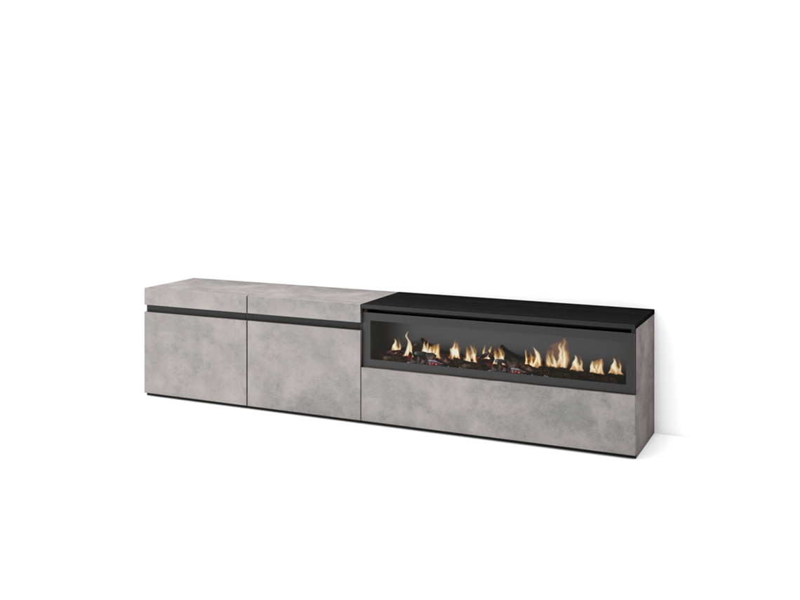 Mueble TV Televisión 200x45x35cm Para TV hasta 80 Chimenea eléctrica Cemento
