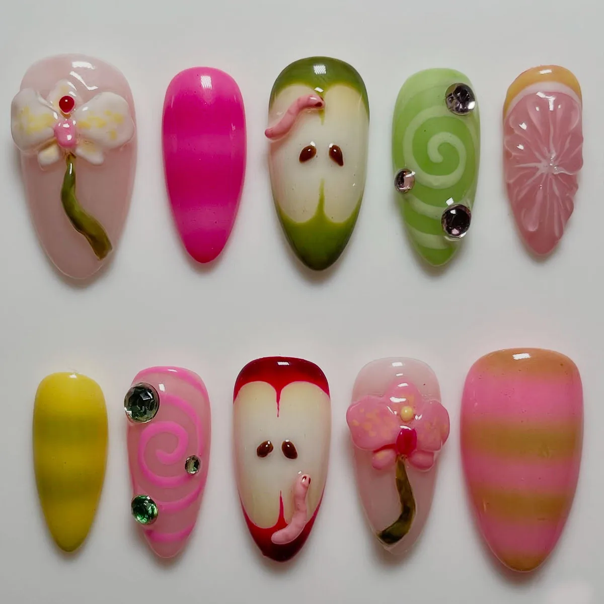 (xm578-s) Juego De 10 Uñas Postizas Hechas A Mano.