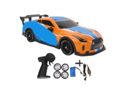 Coche Teledirigido 4x4 A Escala 1:16 Con Luces Led, Alta Velocidad, Para Niños, Color Naranja Y Azul.
