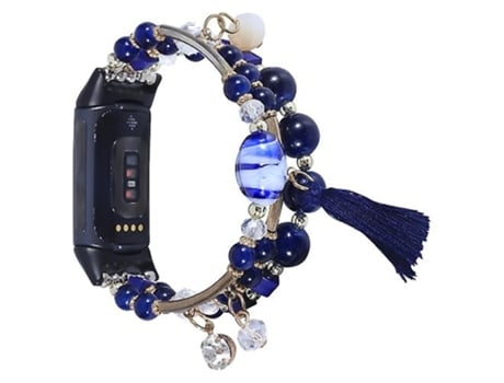 Pulsera Para Fitbit Charge 5 Correa De Reloj De Cadena De Cuentas Redondas Azul VENISYMLIS