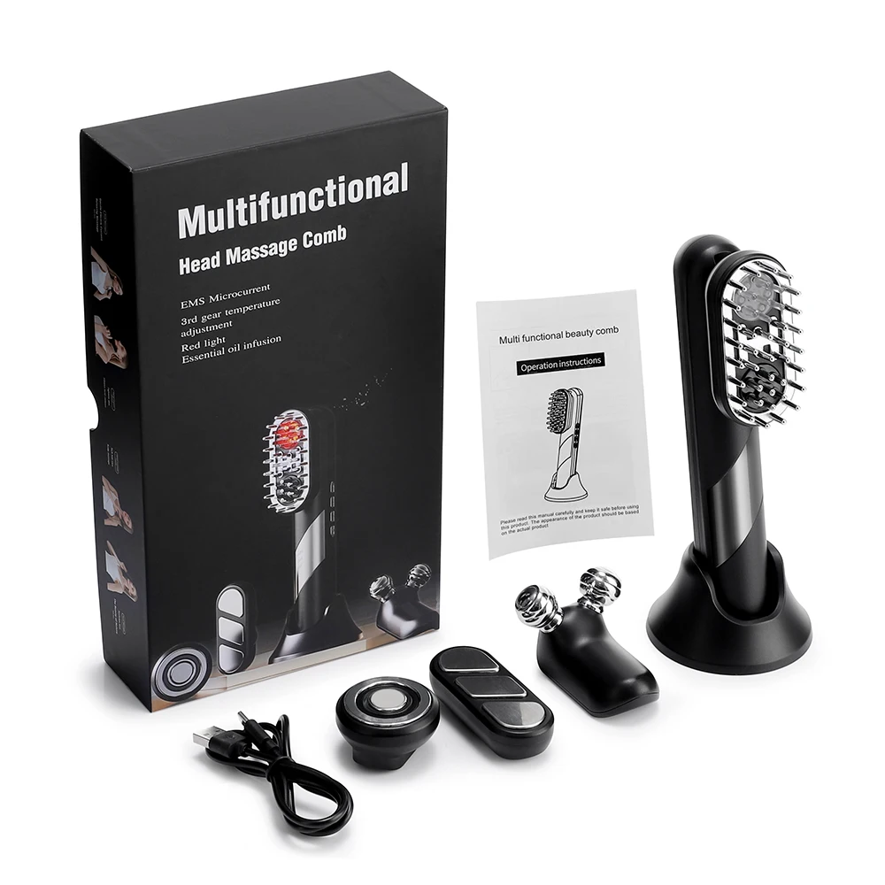 Massageador Facial Vibratório De Microcorrente (preto) Com Pente Massageador Aquecido Para Lifting Do Pescoço E Rosto.