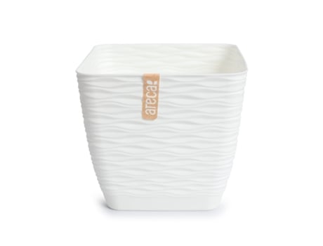 ARECA Wind - Maceta Decorativa Cuadrada 17 cm con Plato Integrado Blanco Roto