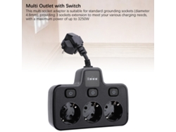 Enchufe Múltiple Con Interruptor De 3 Vías, Adaptador De Enchufe De 2 Pines, Extensor De Enchufe, Negro