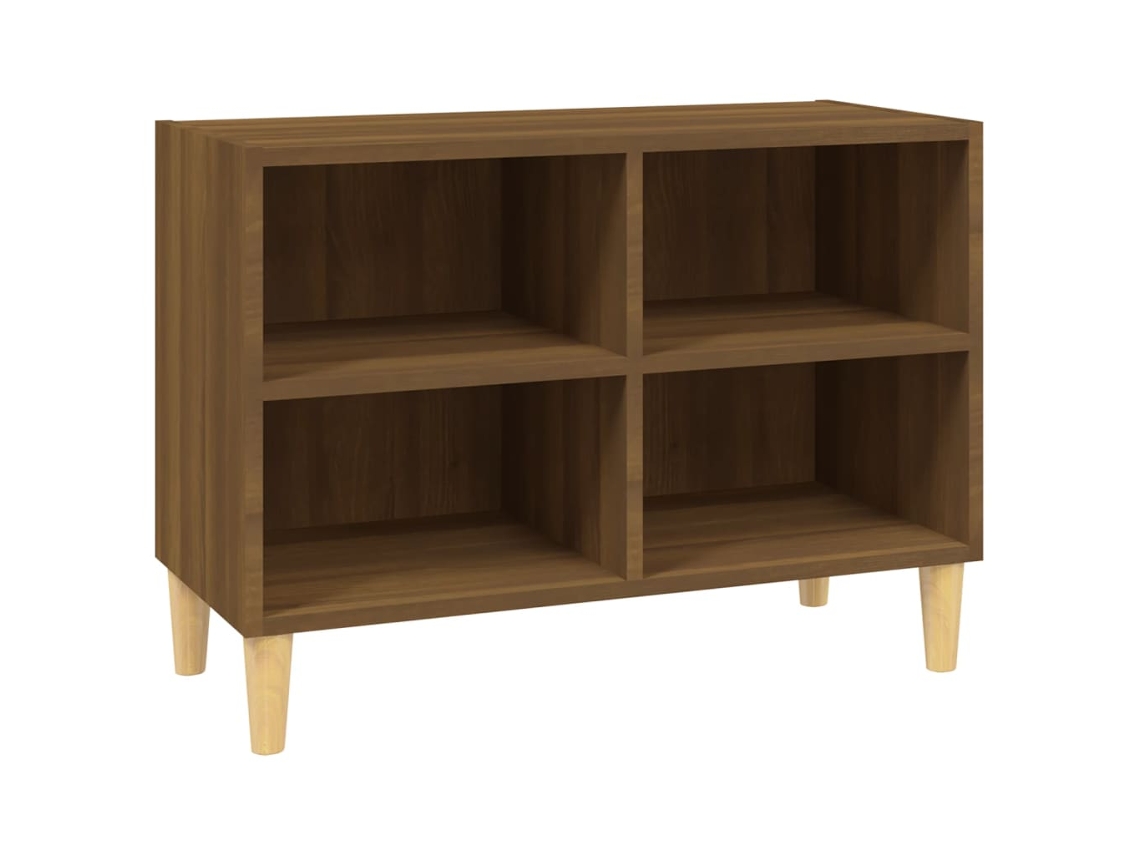 Soporte móvil para TV con patas de madera maciza 69,5x30x50 cm en tono roble castaño