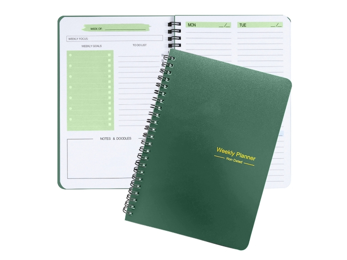 Manual de horarios en inglés, planificador diario de 52 semanas, tamaño estándar MDUG (A5 verde)