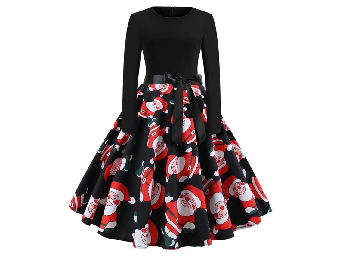 2026altiro-vestido Vintage De Navidad Para Mujer Con Estampado De Ciervos Y Copos De Nieve Manga Larga Cuello O Para Cena Y Fiesta