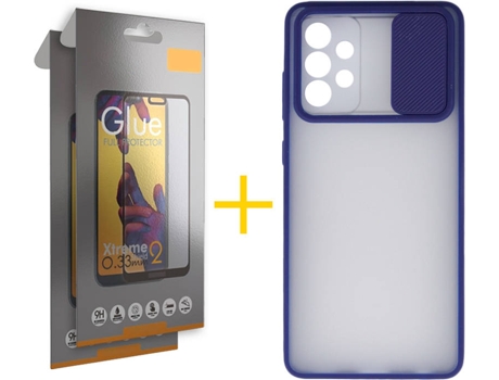 Carcasa y 2 Protectores de Pantalla de Vidrio Full Samsung A72 5G SKYHE Gel Protección Cámara Azul
