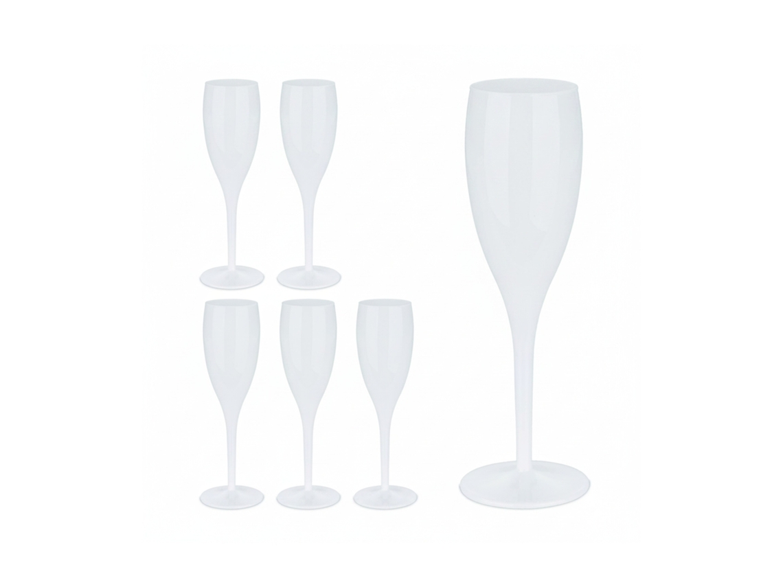 Copos De Champanhe Relaxdays Em Plástico, 6 Unidades, Resistentes, Sem Bpa, Reutilizáveis, 100 Ml, Copos Brancos
