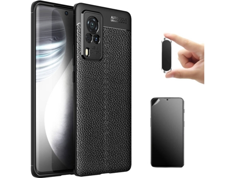 Funda + Protector de Pantalla + Soporte Magnético Vivo X60 Pro Rugged Leather Negro