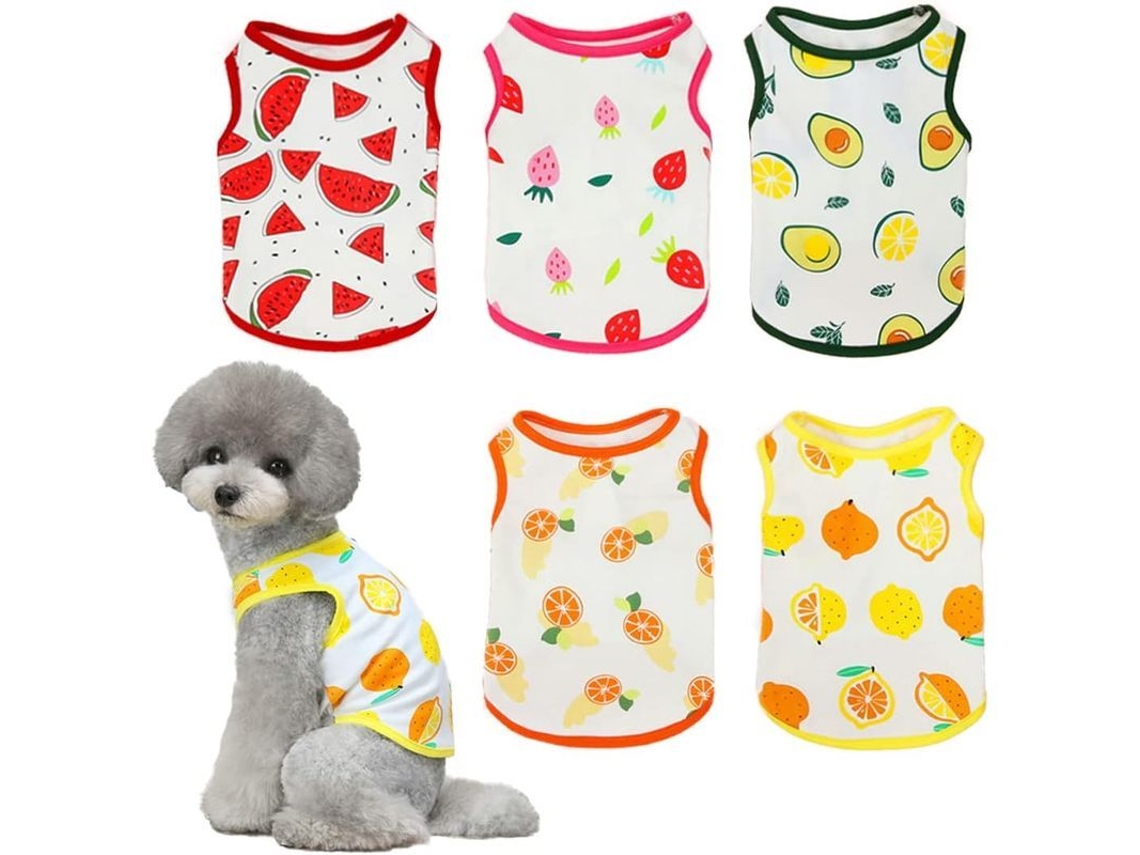 2026-5 Camisetas De Frutas Para Mascotas Cachorros Gatos Pequeños Verano Suaves Algodón Aireadas