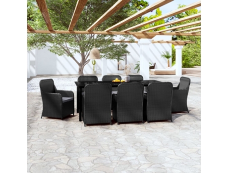 Conjunto 9 de comedor de jardín VIDAXL con cojines negro