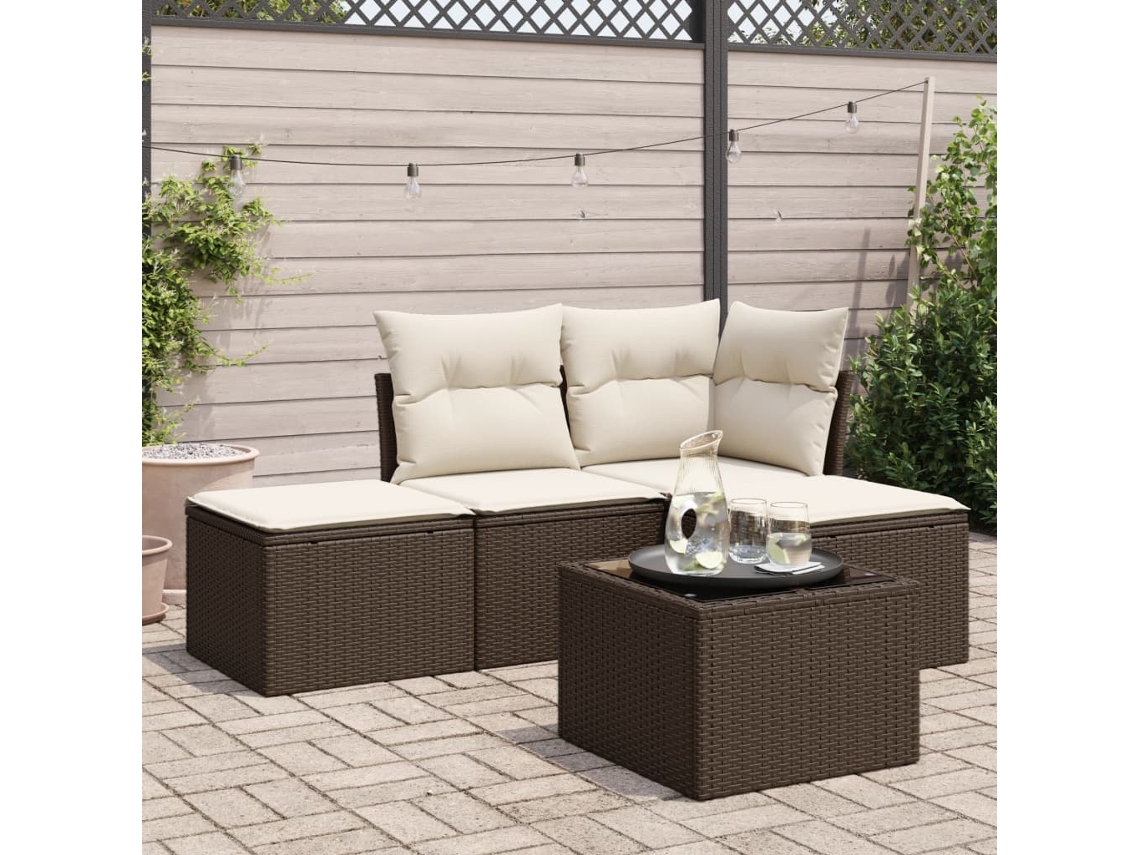 Conjunto de sofás de jardín con cojines de mimbre marrón, Dkd Home Decor