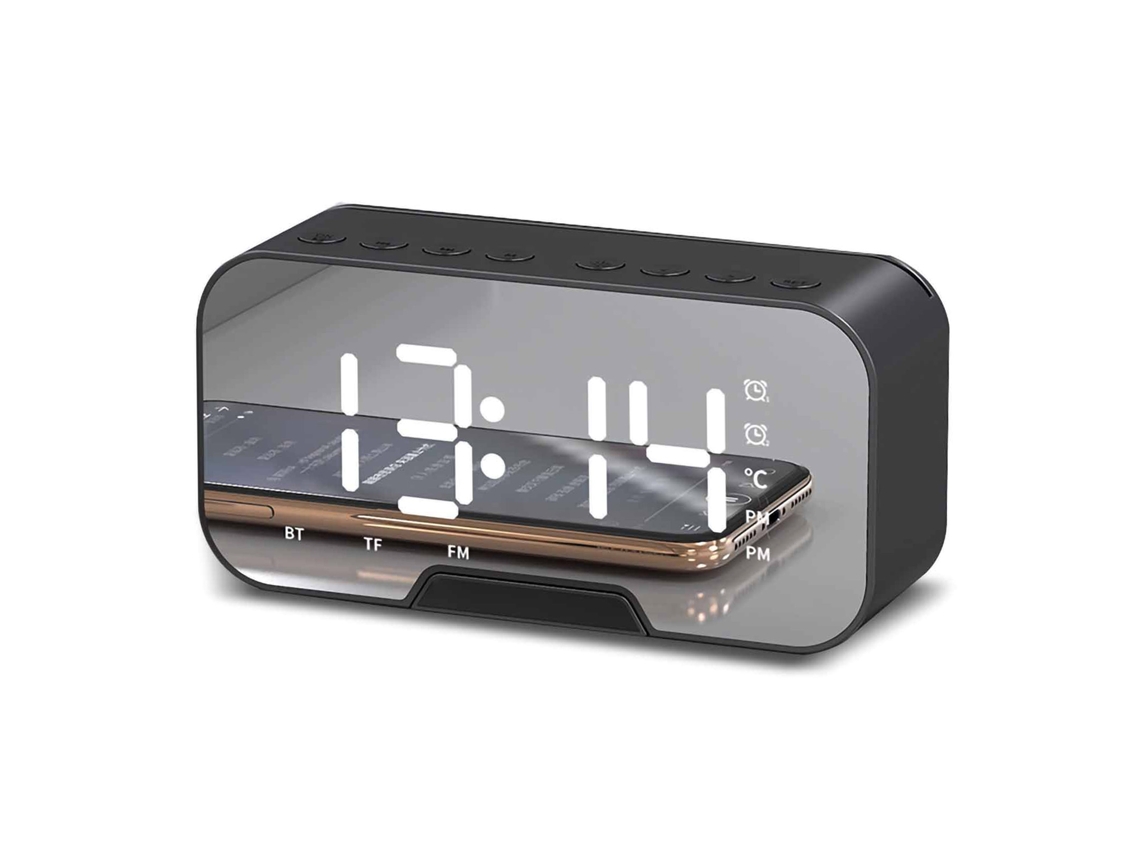Altavoz Bluetooth Espejo Reloj Radio Fm Inalámbrica Tarjeta De Conexión Reloj Despertador Negro