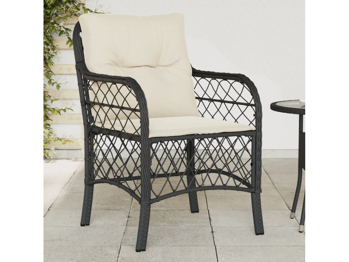 Sillas de jardín con cojines, 2 unidades, mimbre sintético negro, Dkd Home Decor