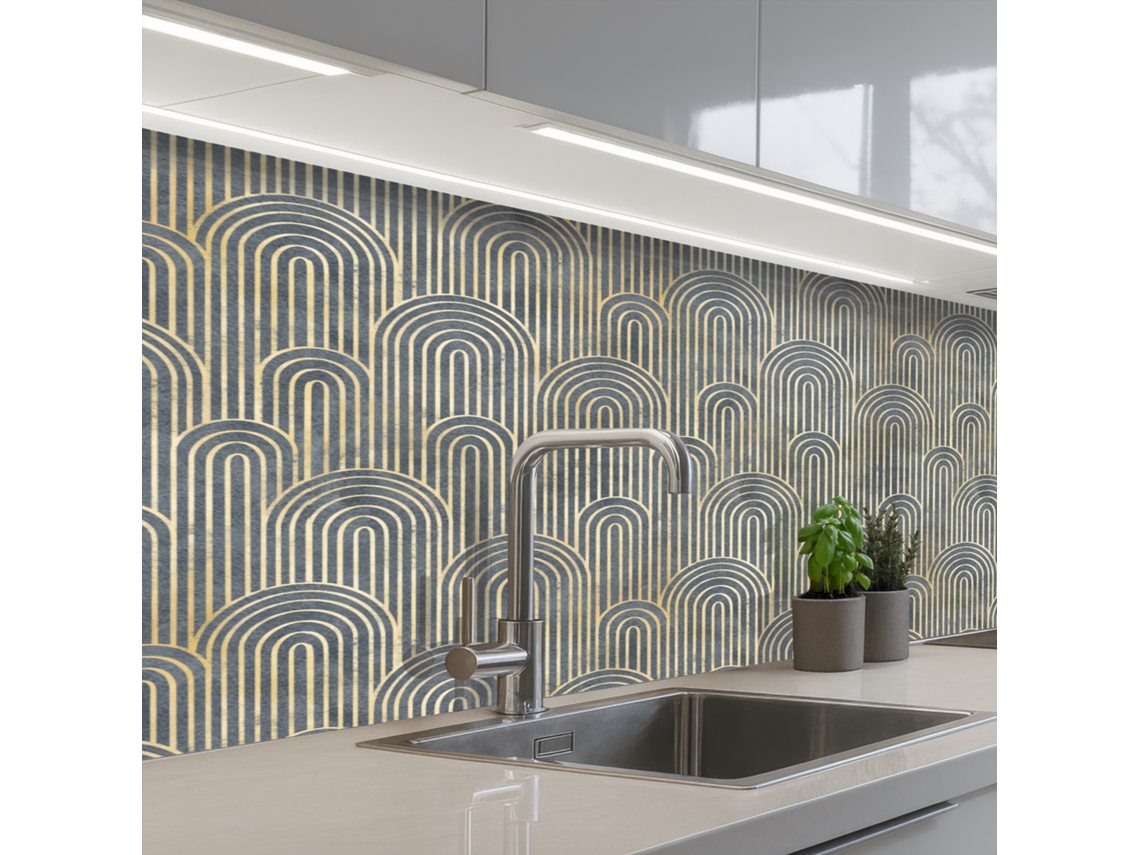 Salpicaderos De Cocina Lazo - Oro - Azul 150x60 Cm