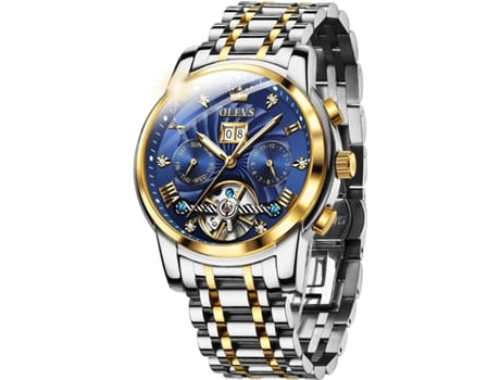 VEANXIN Reloj automático para hombre con calendario, acero inoxidable, luminoso, resistente al agua(azul)