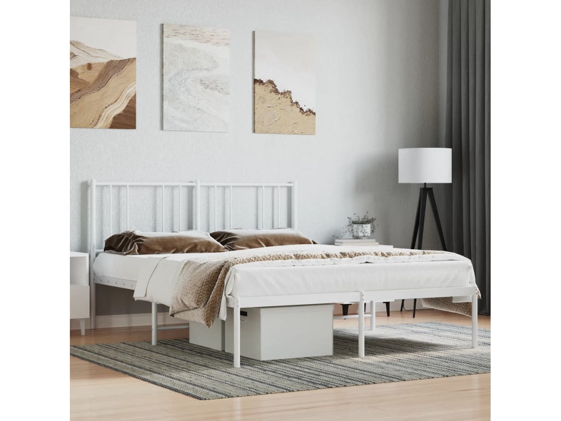 Estructura Cama Sin Colchón Con Cabecero Metal Blanco 140x190cm