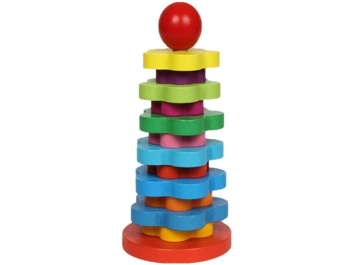 Juego de apilamiento de madera multicolor con 14 piezas, ideal para desarrollar la motricidad fina de los niños. CHABERLU