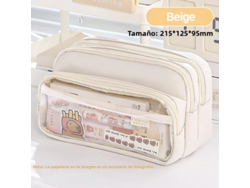 Estuche para lápices transparente multifuncional de gran capacidad, modelo sencillo para estudiantes. MDUG (beige)
