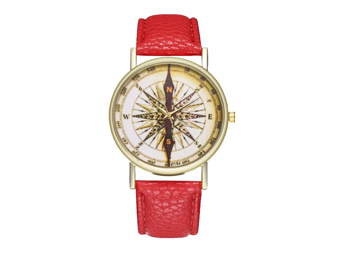 Reloj De Pulsera De Cuarzo De Cuero Para Mujer (rojo)