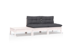 Conjunto de salón de jardín de 3 piezas con cojines de pino macizo blanco Dkd Home Decor