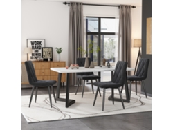 Conjunto Comedor 117x68cm - Mesa Rectangular Moderna Con 4 Sillas, Terciopelo Gris, Patas Negras