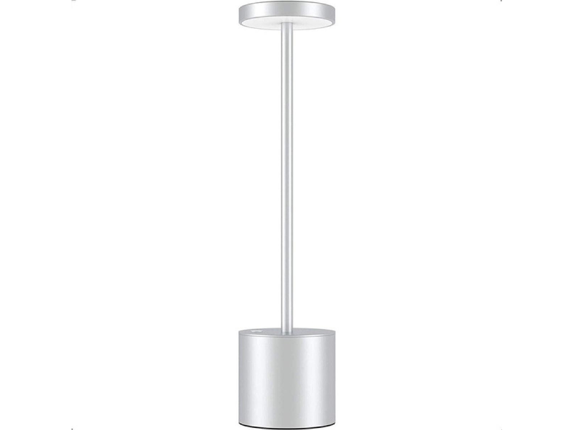 Lámpara LED inalámbrica, lámpara de batería recargable USB portátil de ahorro de energía, brillo de nivel 2, mesita de noche de aleación de aluminio de metal dormitorio/comedor (plata)
