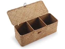 Cesta de almacenamiento de algas con tapas rectangulares de ratán (32 x 12 x 11 cm)