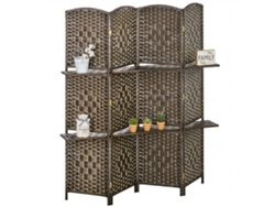 Biombo 4 Paneles Madera 2 Estantes Plegable Separación Ambientes