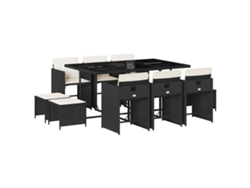 Juego de 11 piezas de comedor de jardín con cojines de mimbre, color negro, EXCLUSIVA DE LA CASA