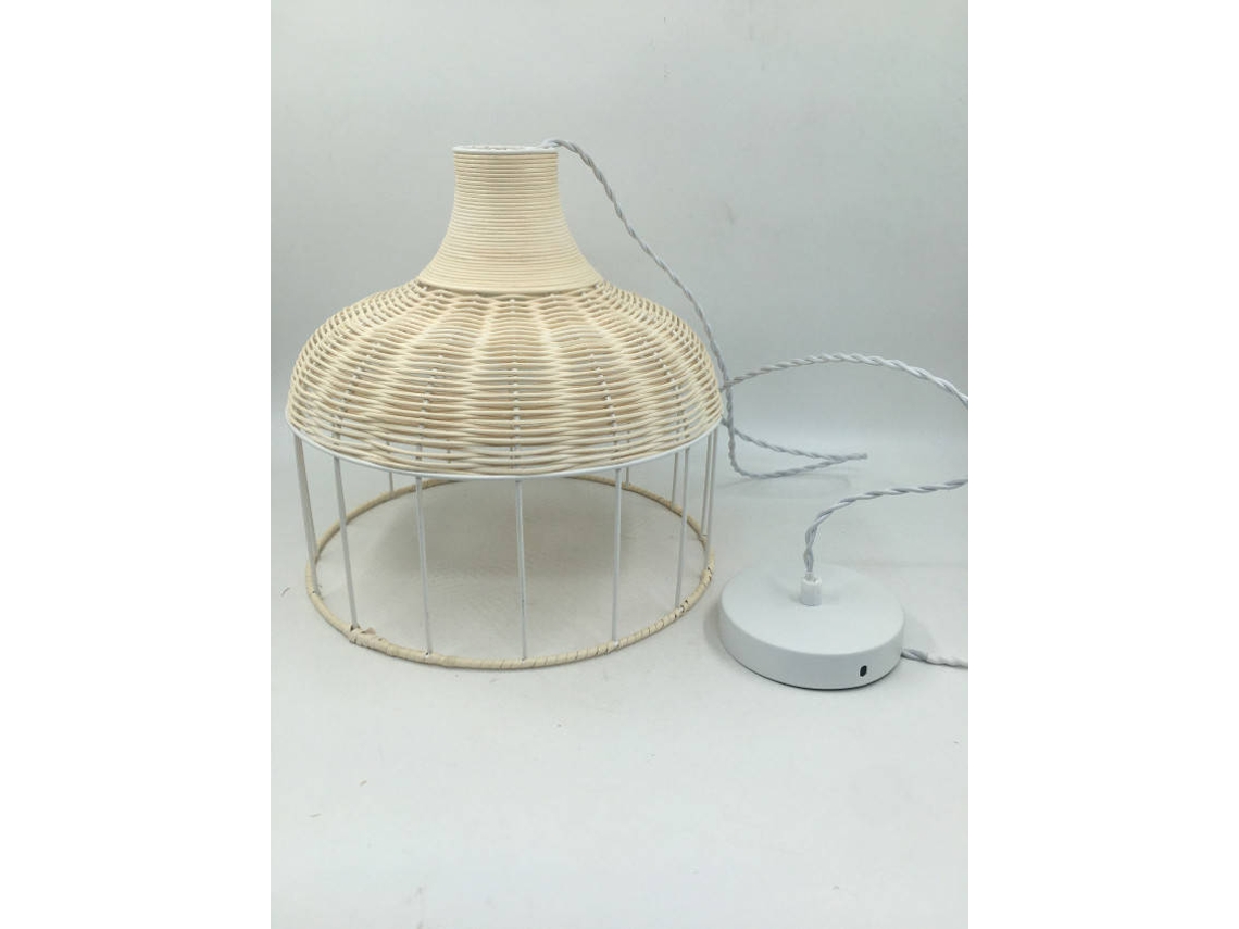 Lámpara de Suspensión LEDKIA (Blanco - Ratán, Metal - 30.5x32 cm)