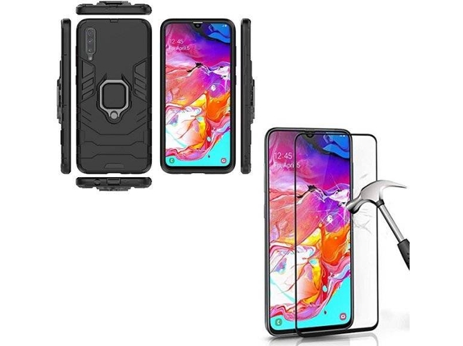 Kit Carcasa y Protector de Cristal Templado 5D Samsung Galaxy A70s PHONOCARE Militar Negro