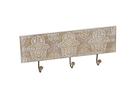 Perchero de Pared de Madera 3 Colgantes 38x11x1 cm Mano de Fatima TIENDA EURASIA
