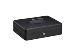 Relaxdays Caja Dinero Con Llave, Bandeja Monedas Y 4 Compartimentos Billetes, Cajita Hierro, 8,5x30,5x24,5 Cm, Negro