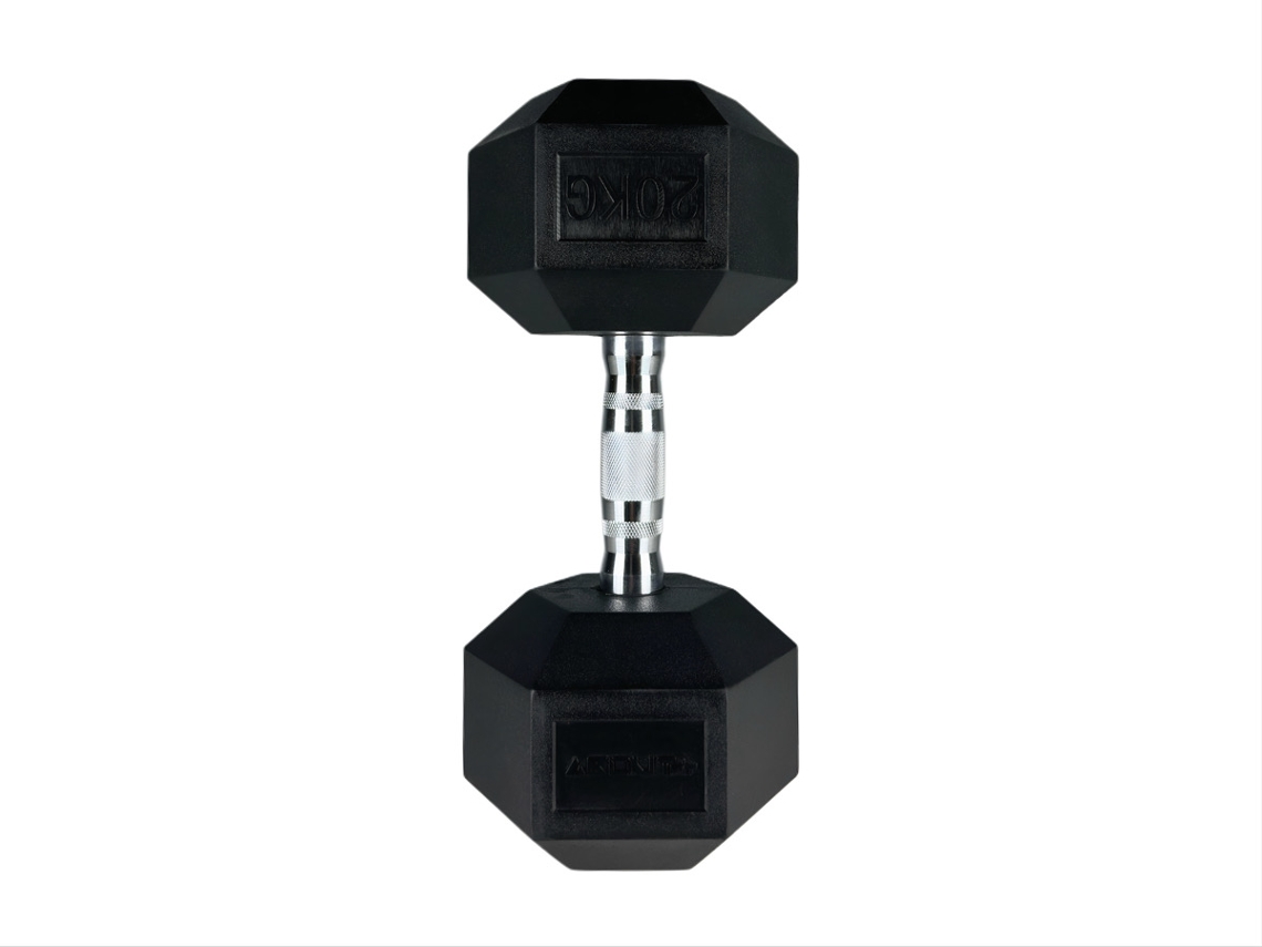 Mancuerna Hexagonal 20kg – About Fit – Musculación, Entrenamiento Funcional, Goma Antideslizante – Negro